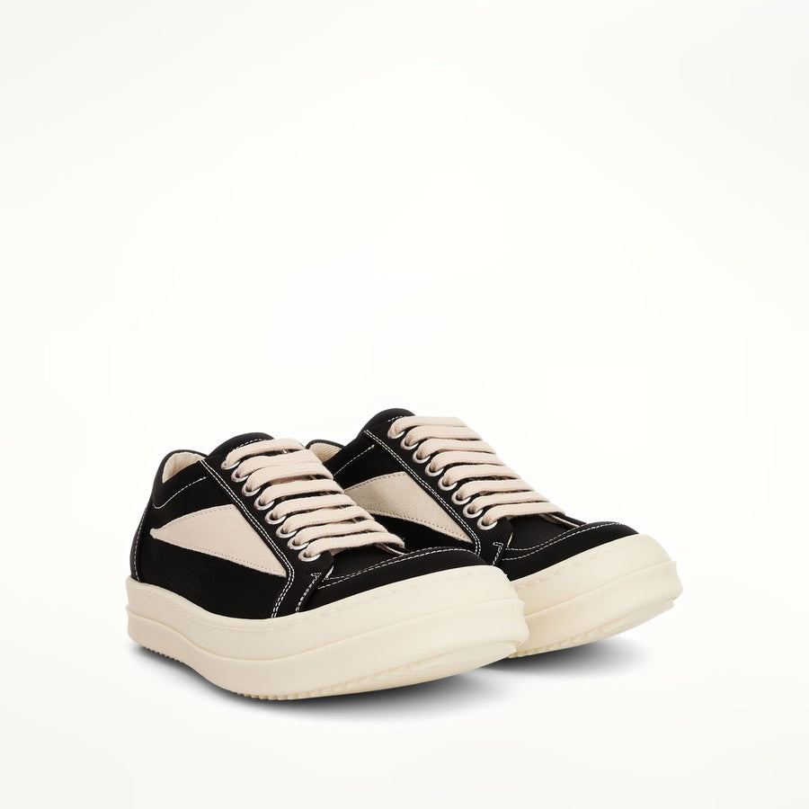 Women Cotton Barre Vintage Sneaker in Black/Milk Front View | RICK OWENS DRKSHDW