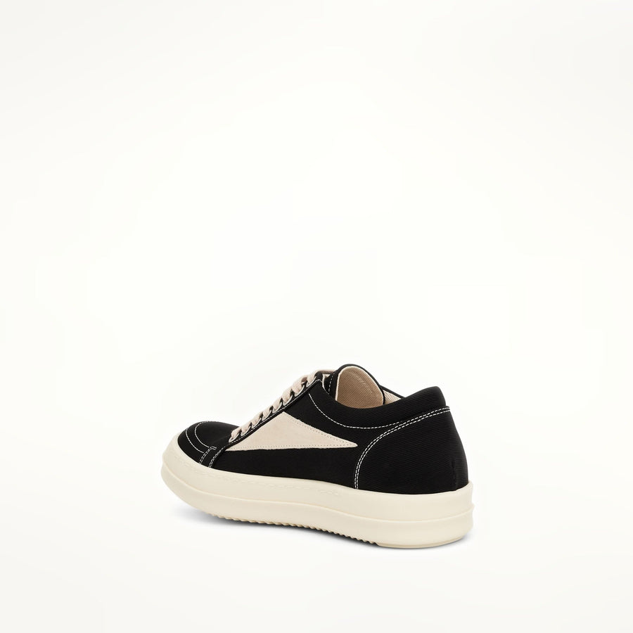 Women Cotton Barre Vintage Sneaker in Black/Milk Back View | RICK OWENS DRKSHDW
