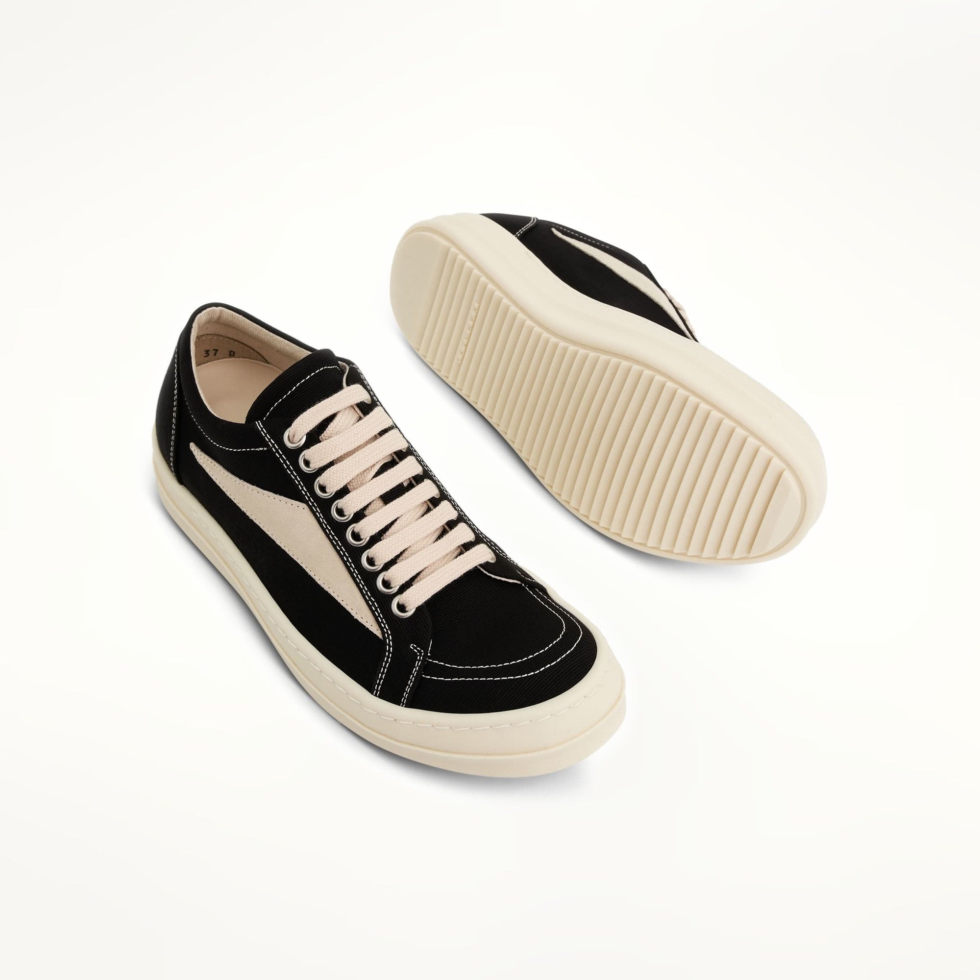 Women Cotton Barre Vintage Sneaker in Black/Milk Top View | RICK OWENS DRKSHDW