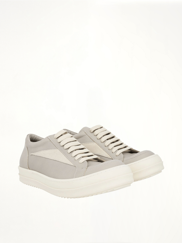 Women Vintage Leather Sneaker in Pearl/Milk Front View | RICK OWENS