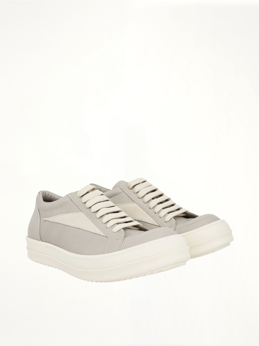Women Vintage Leather Sneaker in Pearl/Milk Front View | RICK OWENS