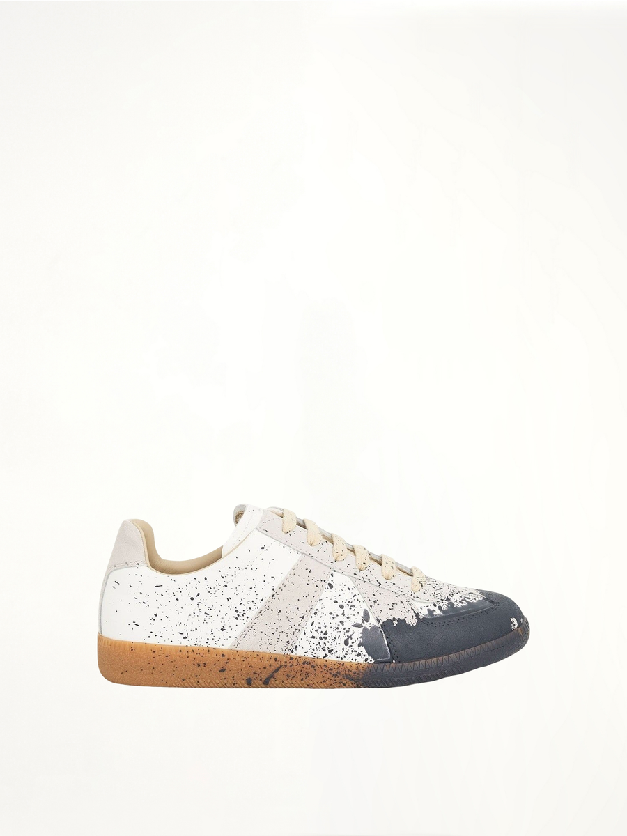 Replica Paint Splatter Sneaker in White/Pewter Side View | MAISON MARGIELA