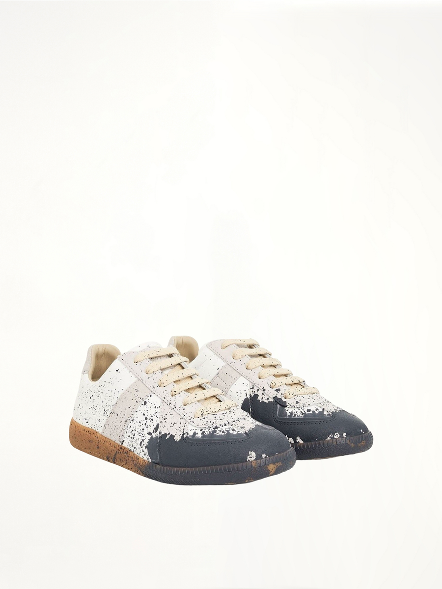 Replica Paint Splatter Sneaker in White/Pewter Front View | MAISON MARGIELA