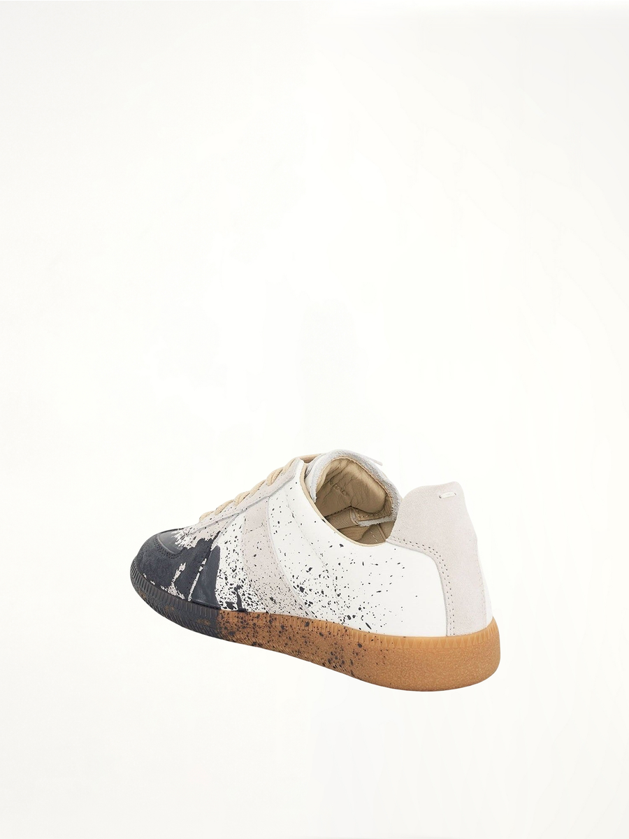 Replica Paint Splatter Sneaker in White/Pewter Back View | MAISON MARGIELA