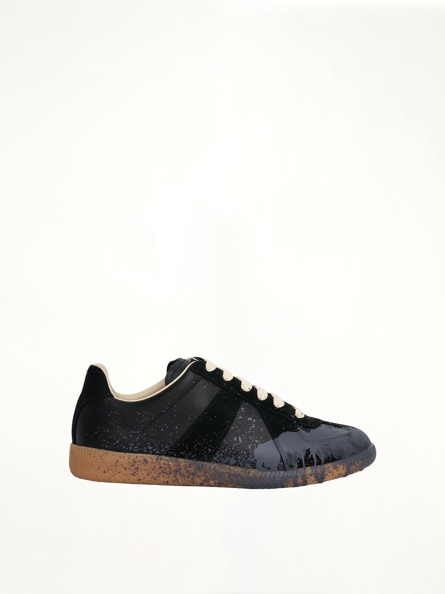 Replica Paint Splatter Sneaker in Black/Pewter Side View | MAISON MARGIELA