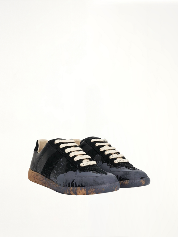 Replica Paint Splatter Sneaker in Black/Pewter Front View | MAISON MARGIELA