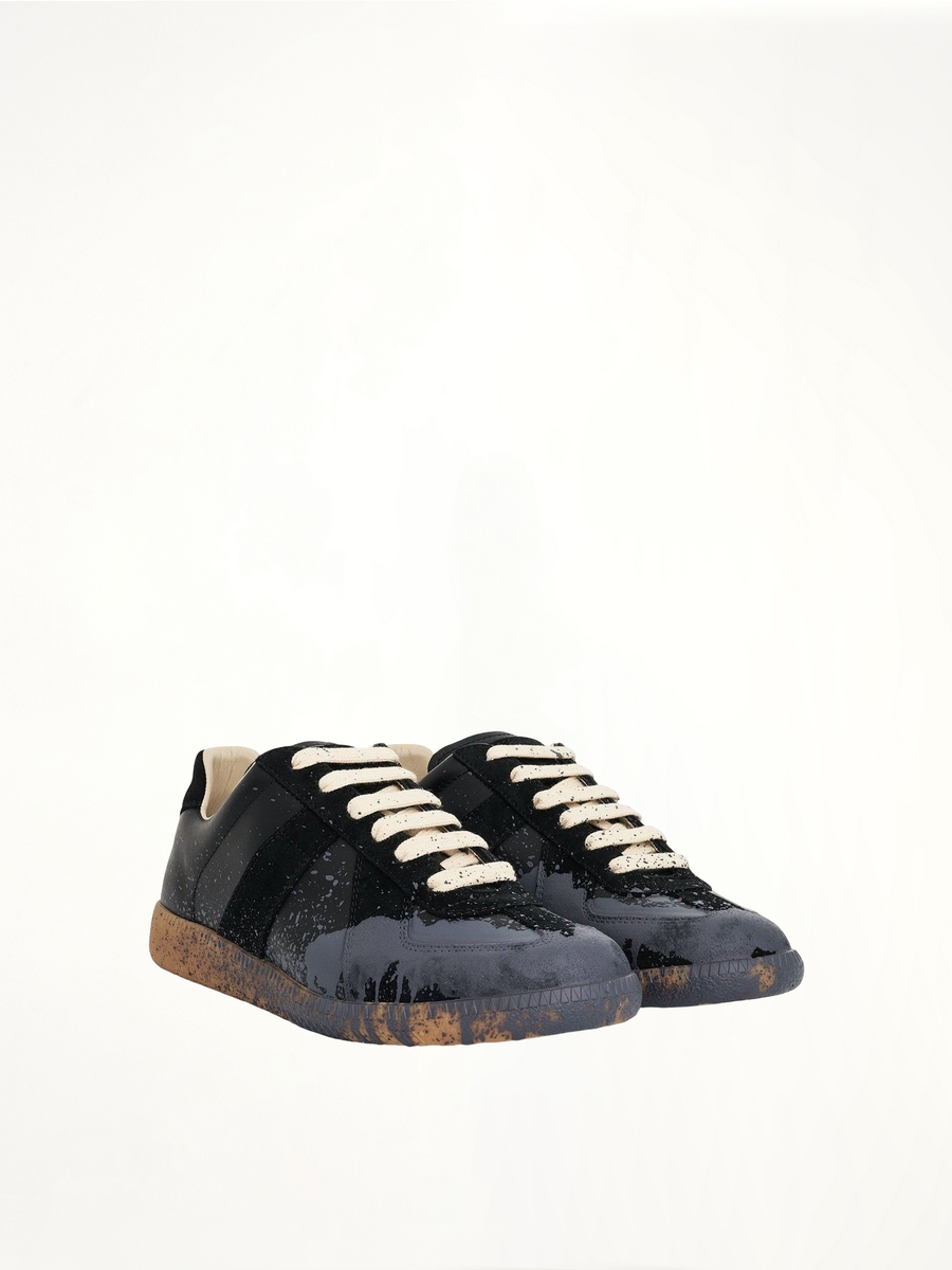 Replica Paint Splatter Sneaker in Black/Pewter Front View | MAISON MARGIELA