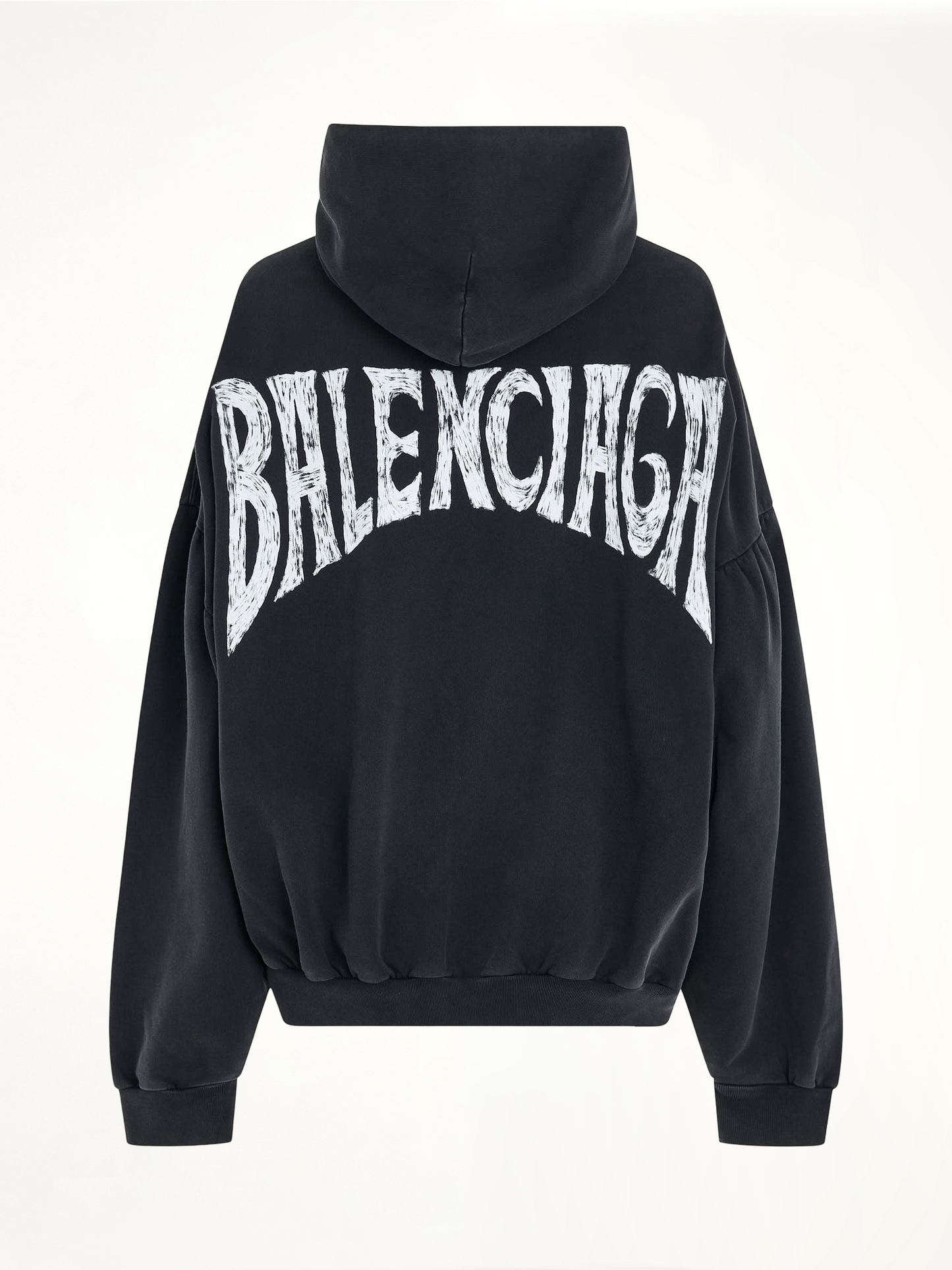 Handwritten Logo Round Hoodie in Faded Black/White