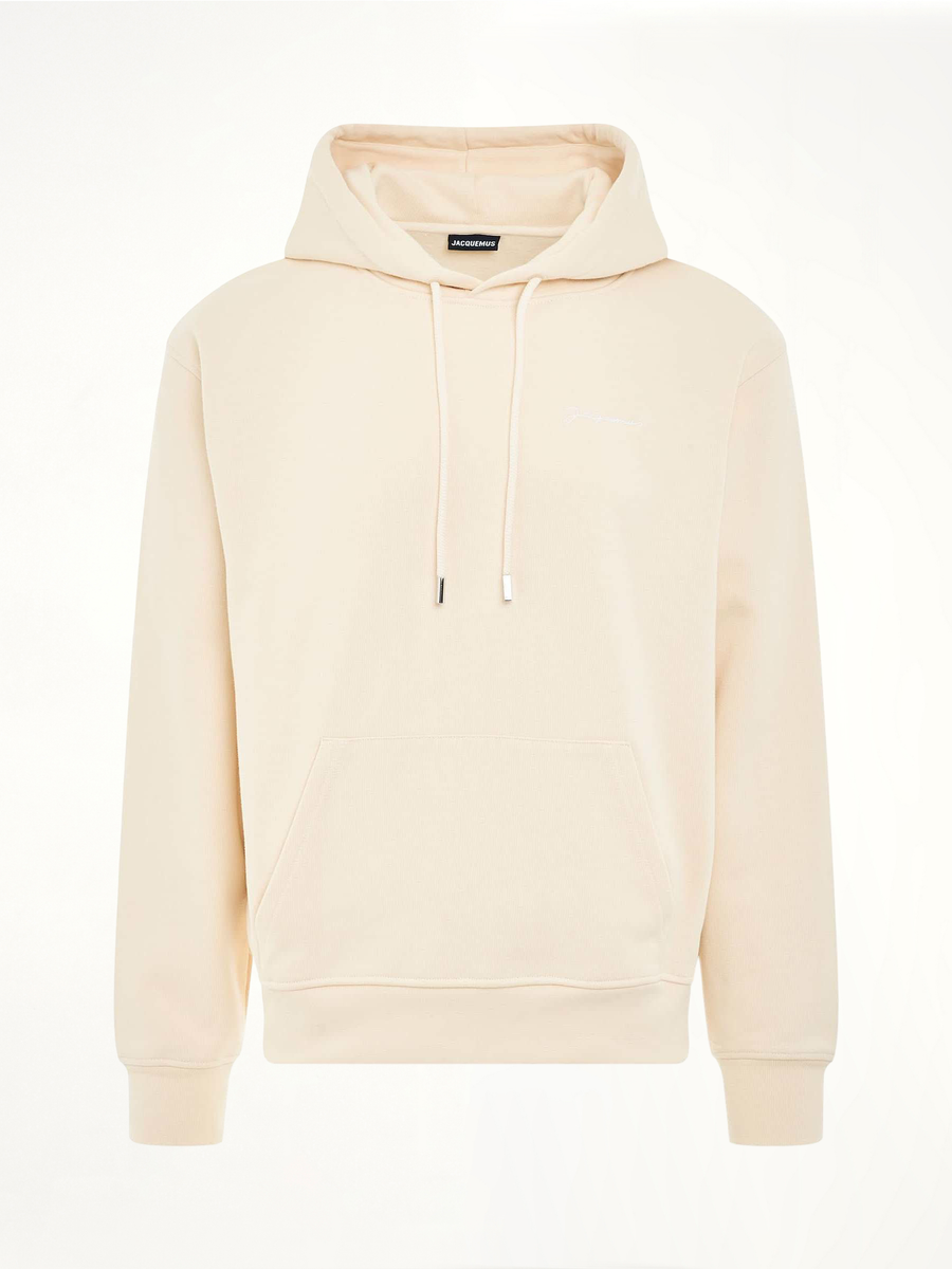 Brode Embroidered Logo Hoodie in Beige