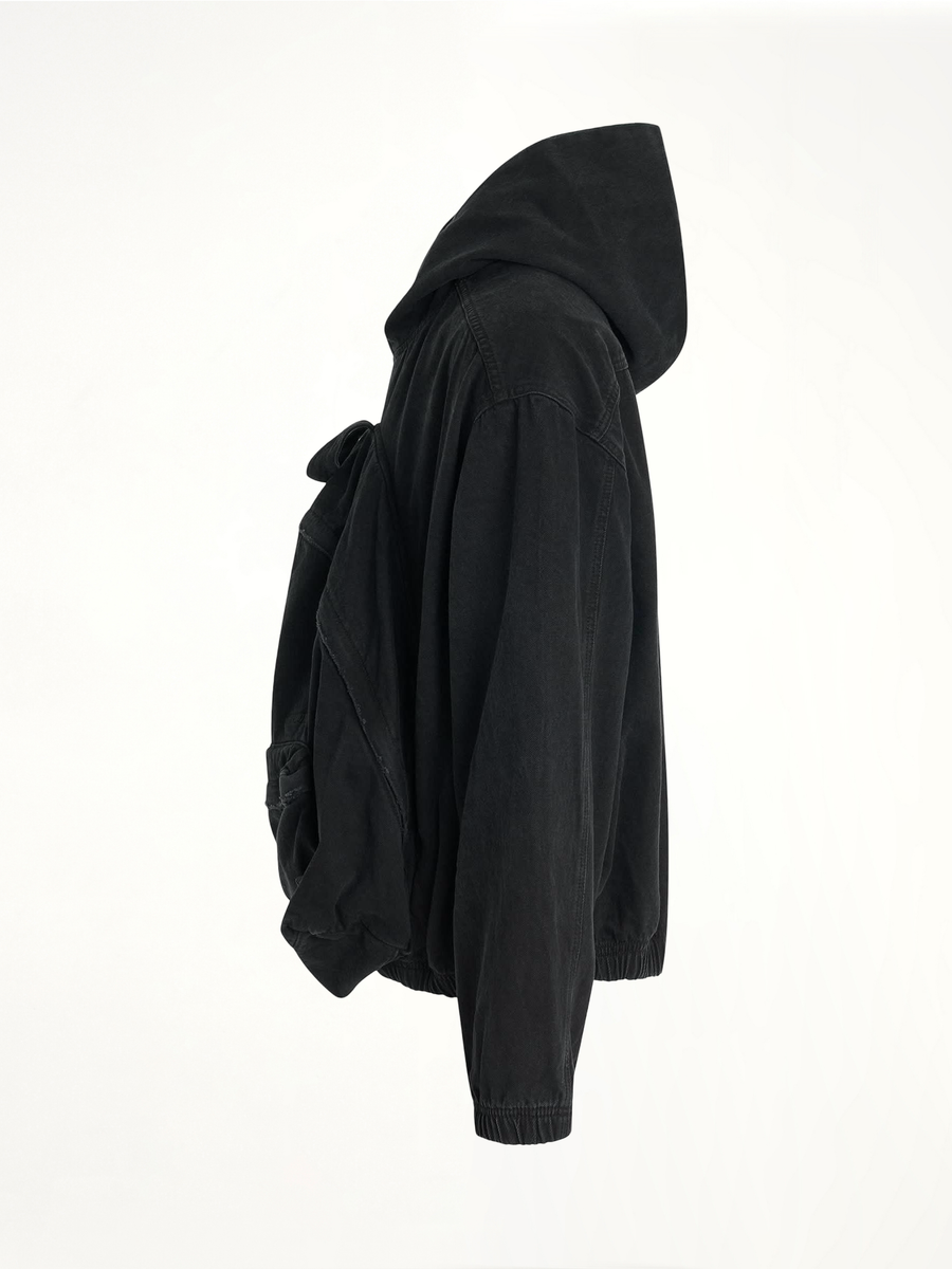 Bag Shaped Craft Denim Hoodie in Black