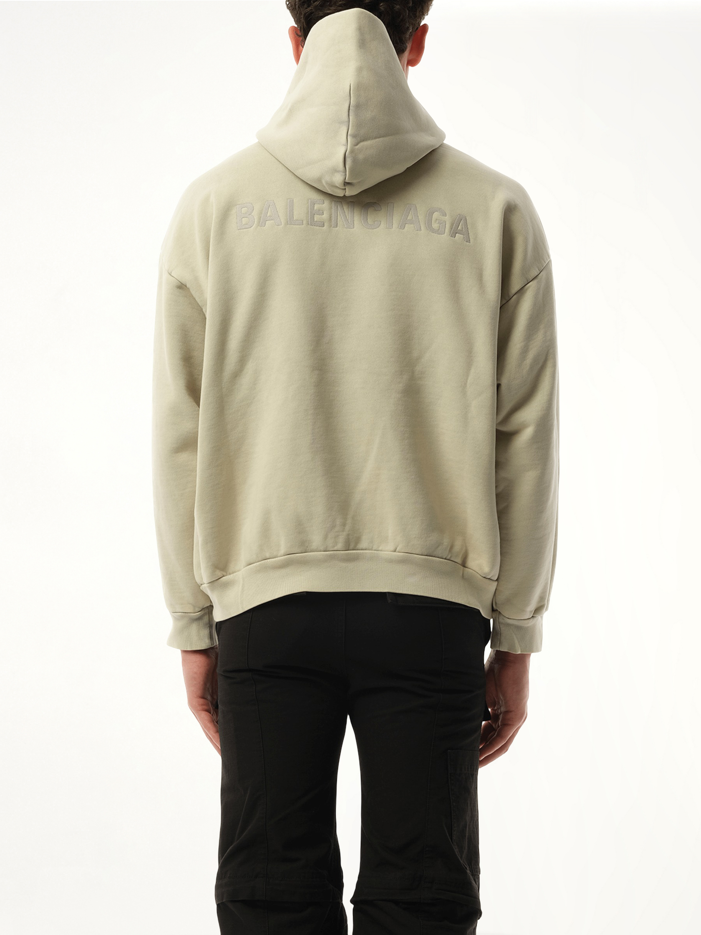 Back Embroidered Medium Fit Hoodie in Cement Grey