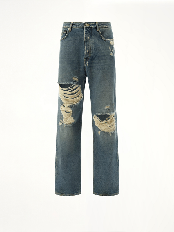Light Indigo Denim Ripped Pants in Sun Bleached Blue