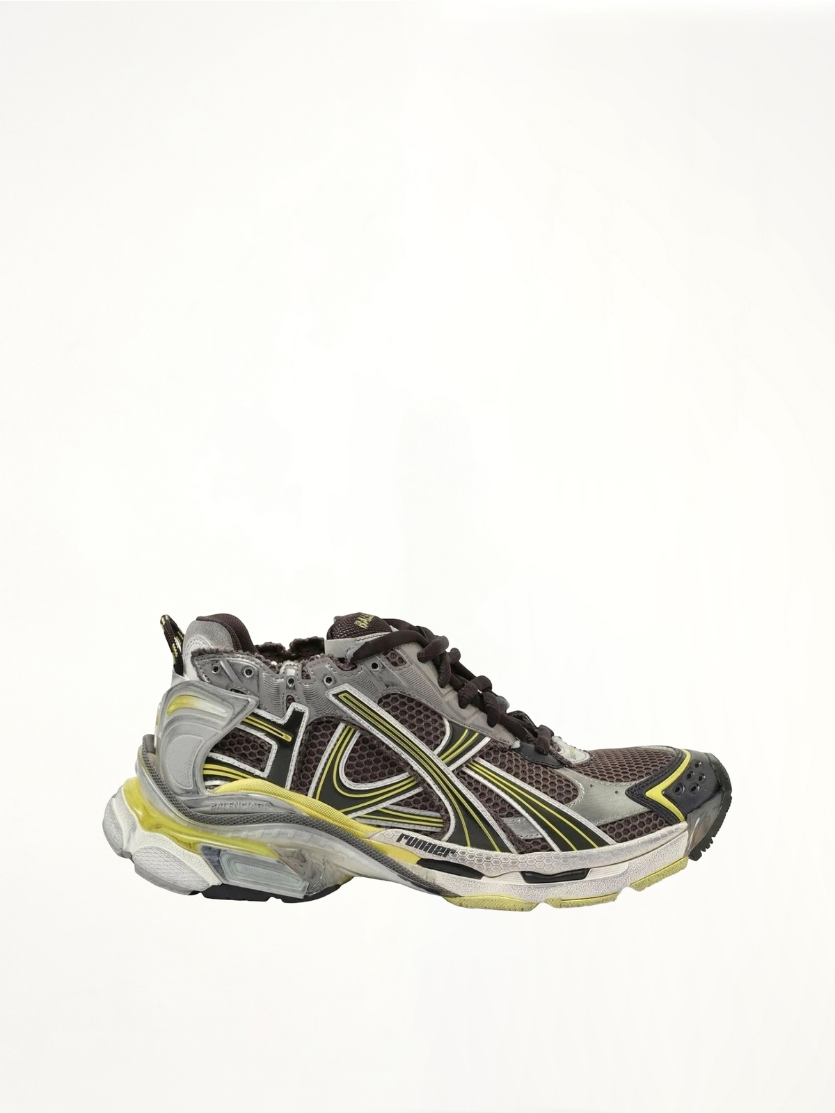 Runner Sneaker in Dark Grey/Yellow/White Side View | BALENCIAGA