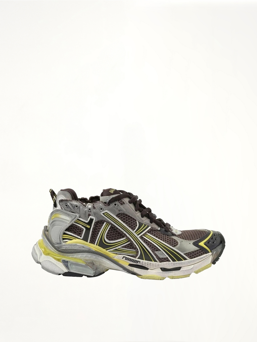 Runner Sneaker in Dark Grey/Yellow/White Side View | BALENCIAGA