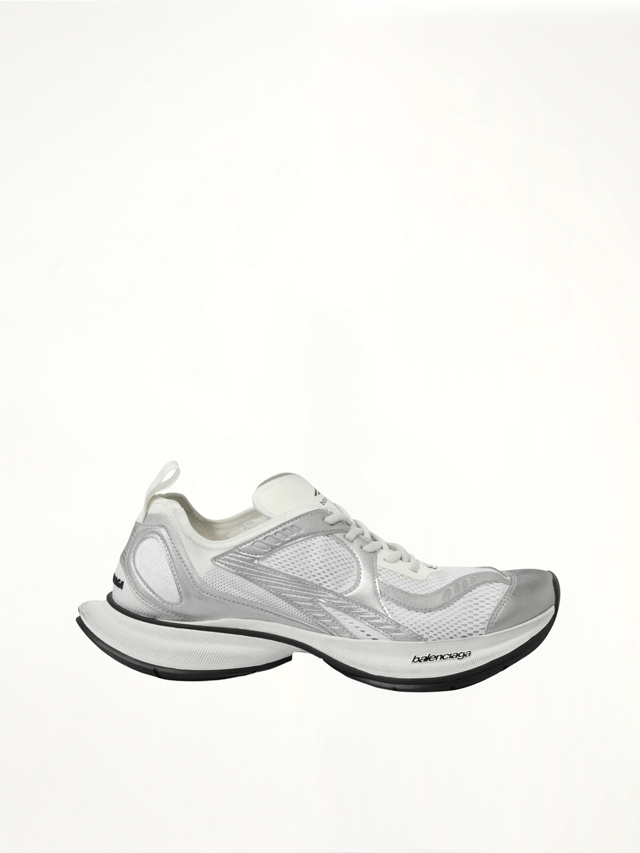 Circuit Sneaker in White/Silver Side View | BALENCIAGA