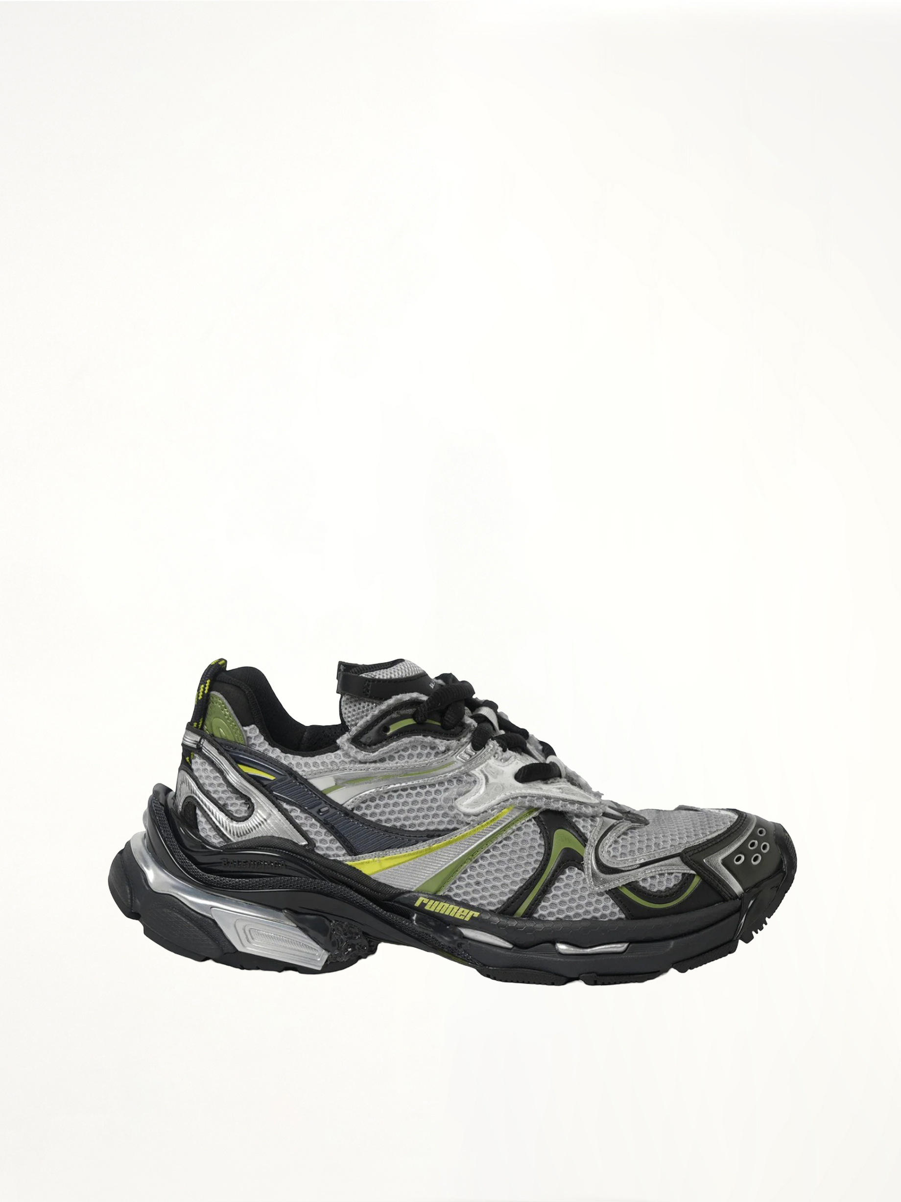 Runner 2 Sneaker in Grey/Khaki/Yellow Side View | BALENCIAGA