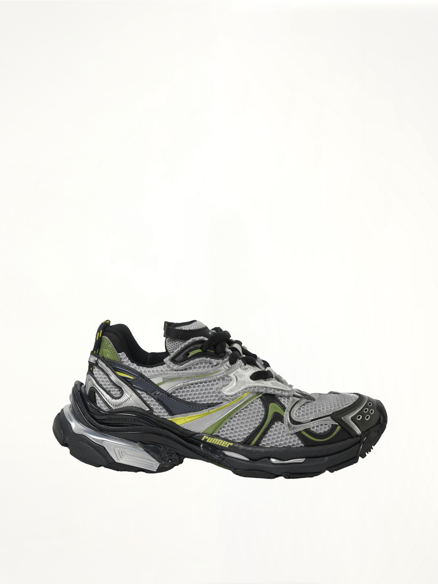 Runner 2 Sneaker in Grey/Khaki/Yellow Side View | BALENCIAGA