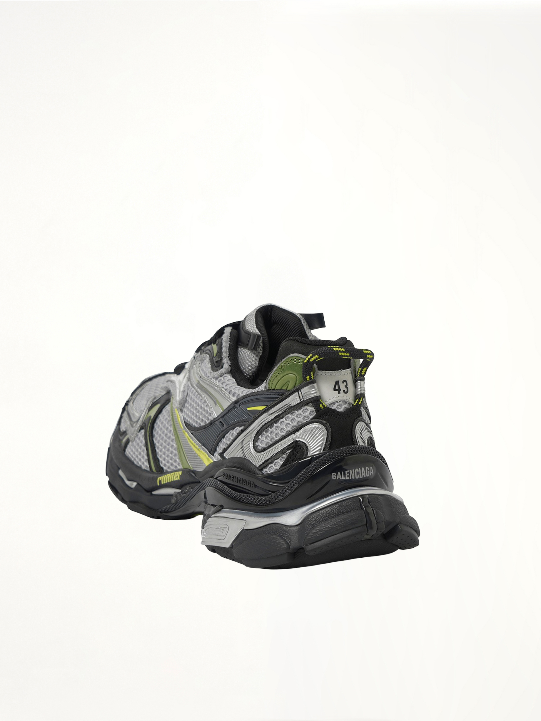 Runner 2 Sneaker in Grey/Khaki/Yellow Back View | BALENCIAGA