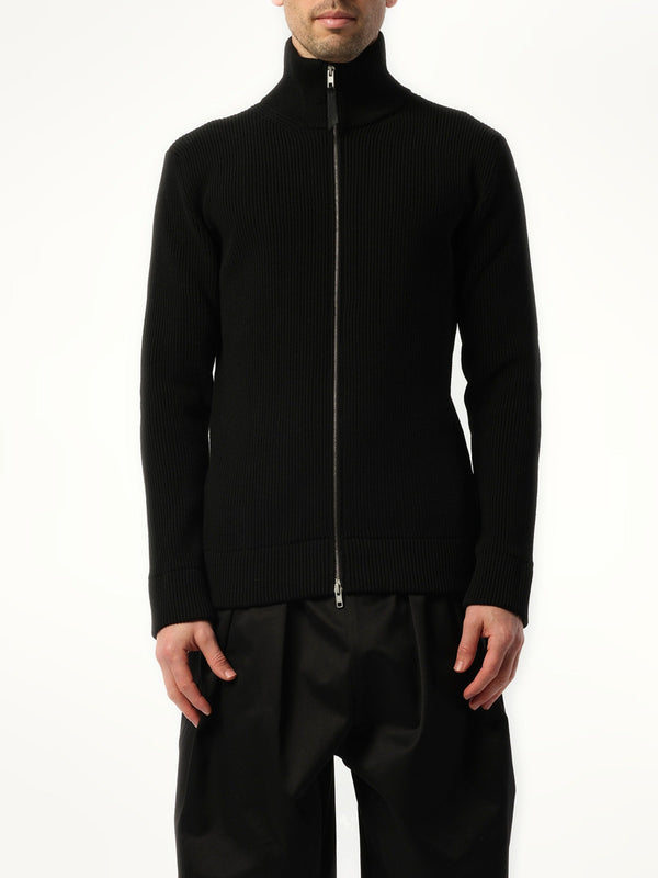 English Rib Zip Cardigan in Black