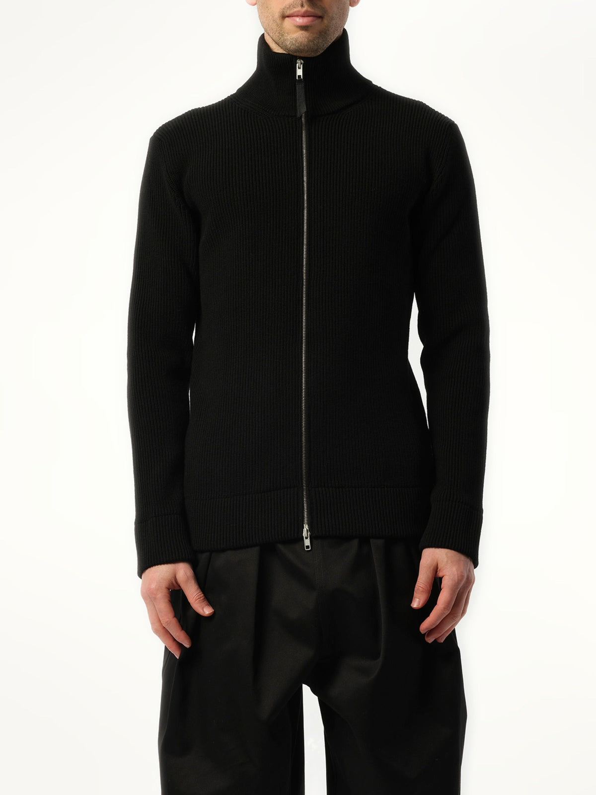 English Rib Zip Cardigan in Black