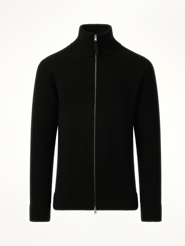 English Rib Zip Cardigan in Black