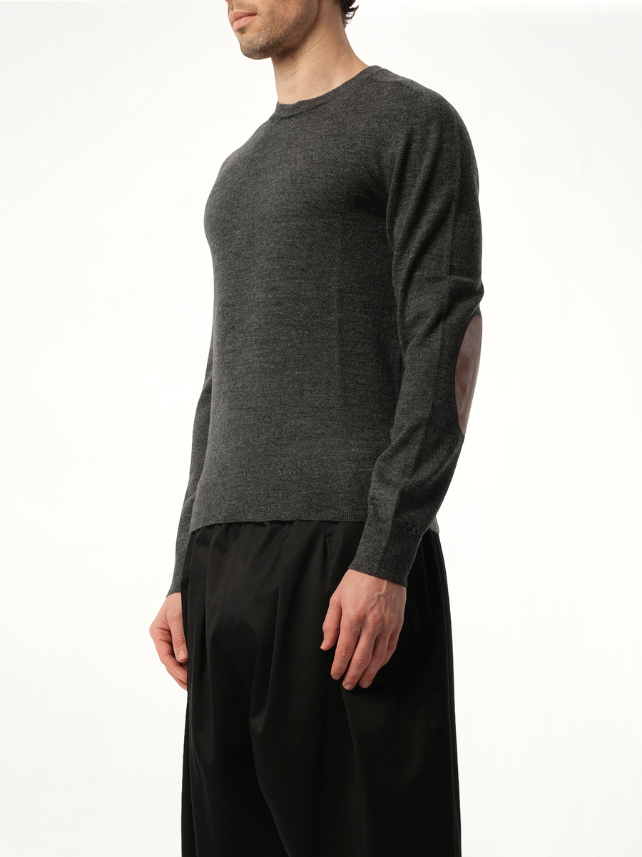 Elbow Patch Knit Sweater in Charcoal