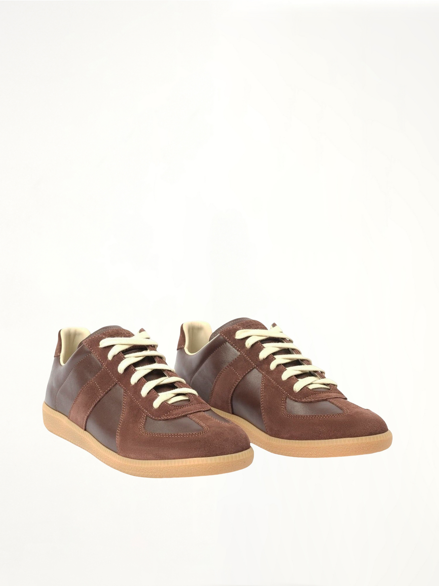 Replica Leather Sneaker in Chic Brown Front View | MAISON MARGIELA