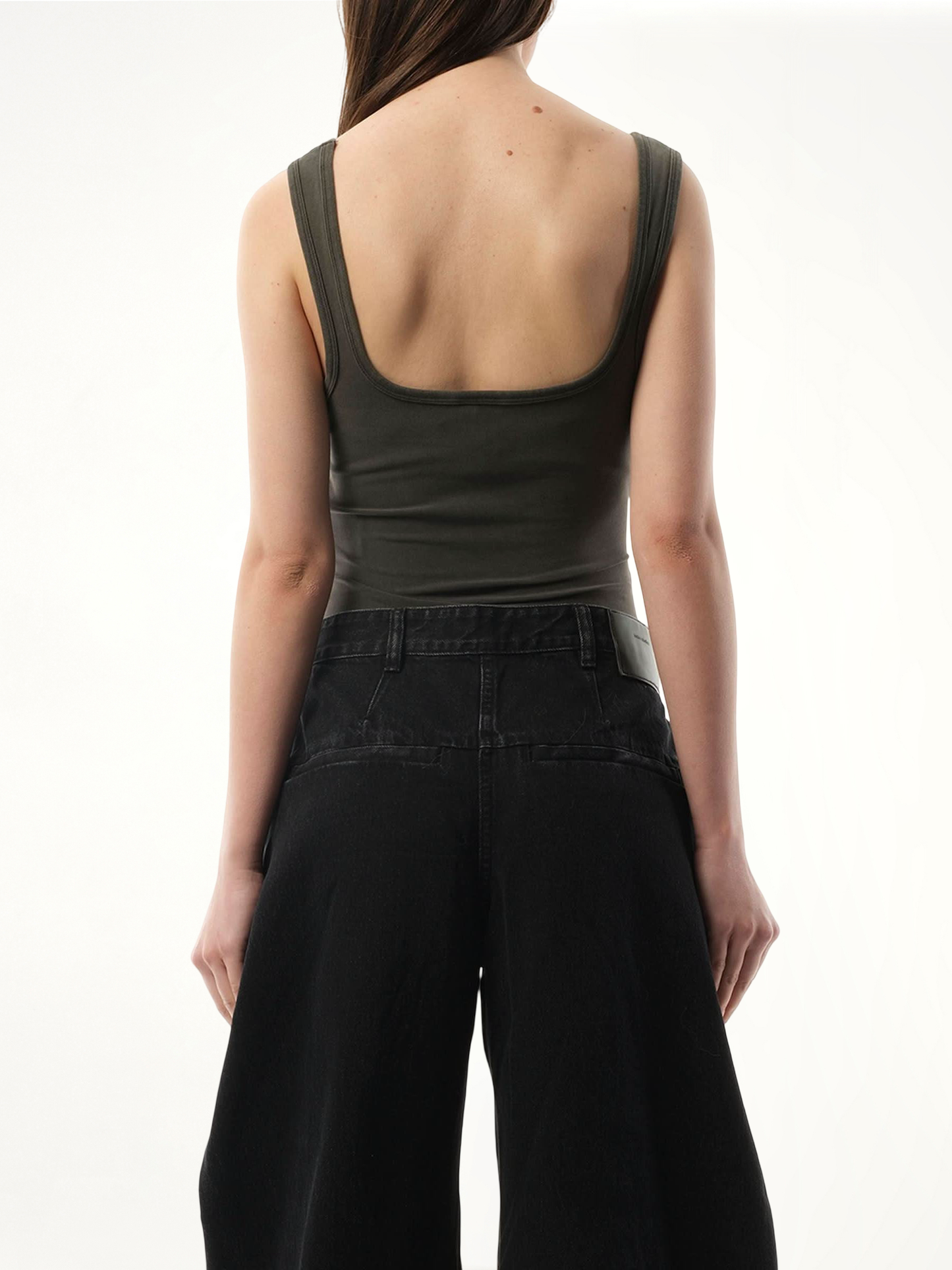 Square Neck Tank Top in Washed Black