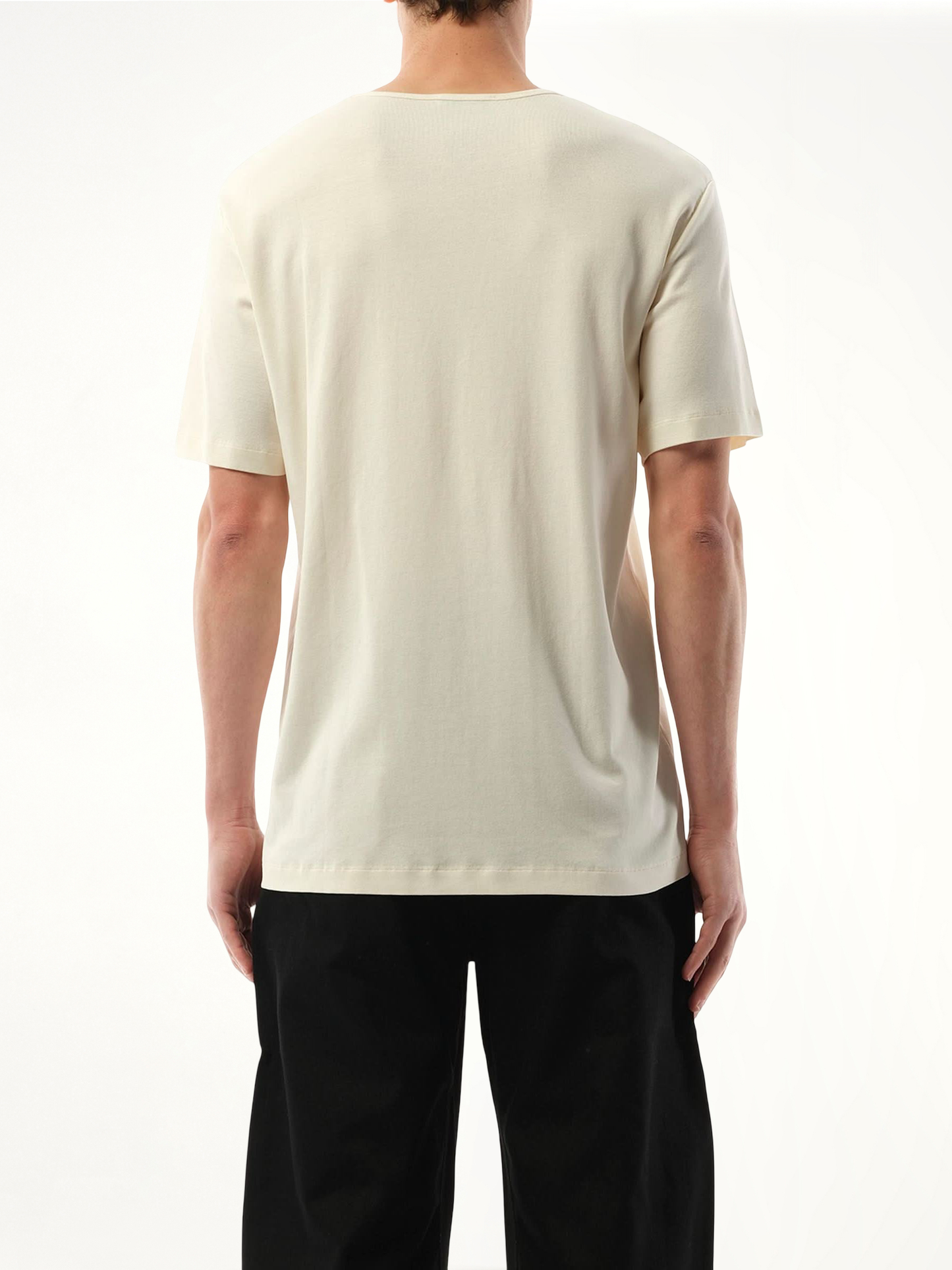 Rib U Neck T-Shirt in Light Cream