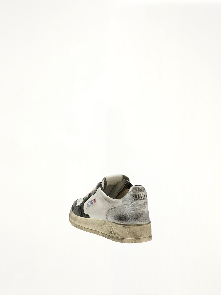 Sup Vint Low Sneakers in White/Black/Silver Back View | AUTRY