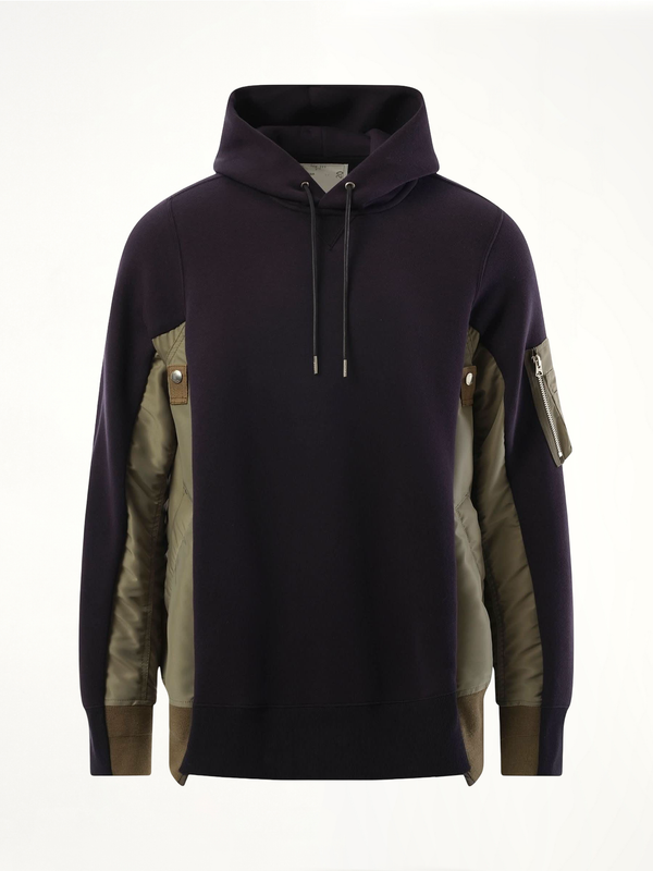 Sponge Sweat Nylon Twill Hoodie in Navy/Khaki