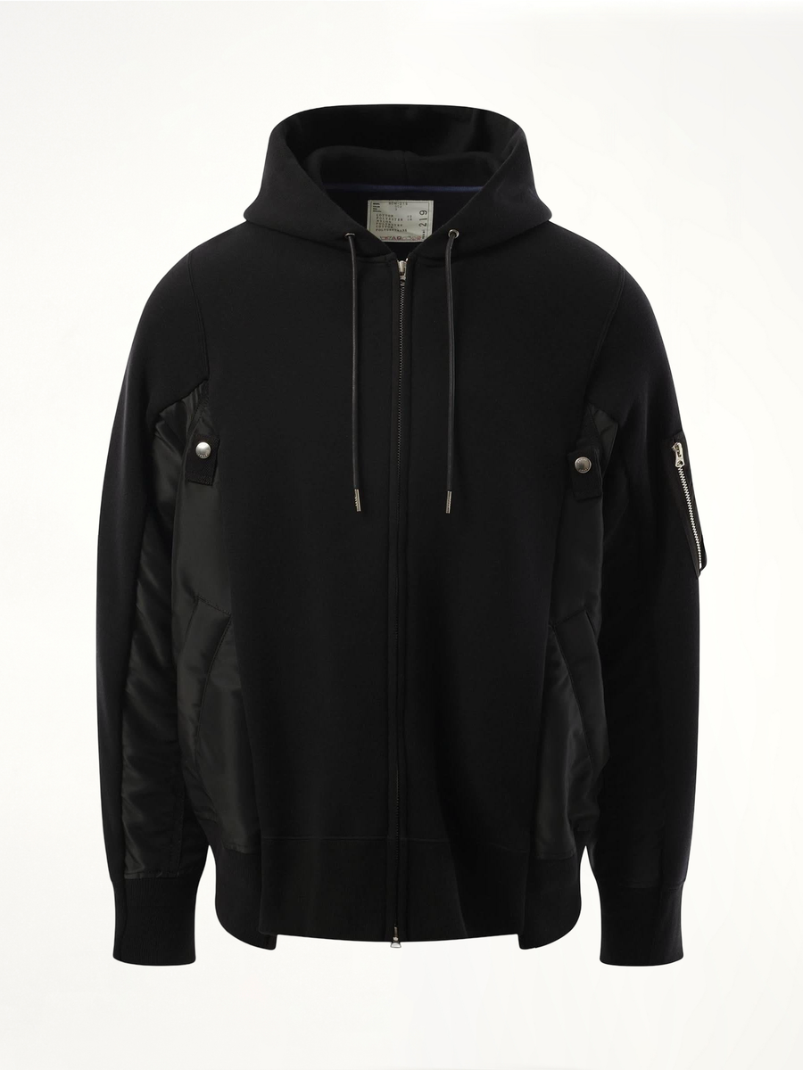 Sponge Sweat Nylon Twill Zip Hoodie in Black