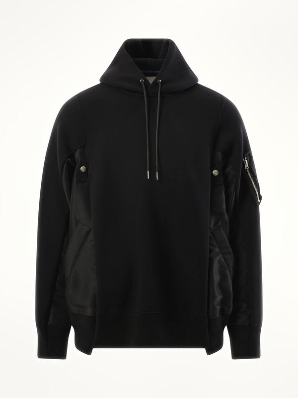 Sacai Sponge Sweat Nylon Twill Hoodie in Black