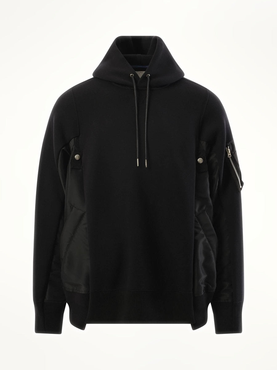 Sacai Sponge Sweat Nylon Twill Hoodie in Black
