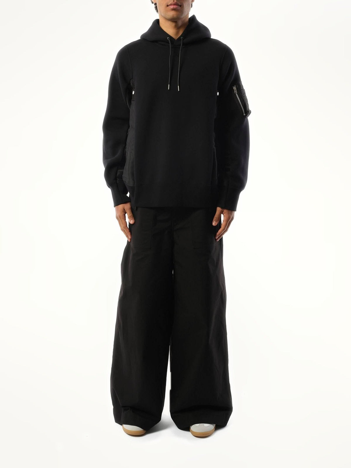 Sacai Sponge Sweat Nylon Twill Hoodie in Black