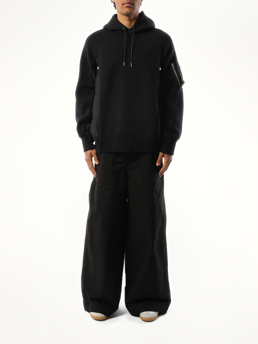 Sacai Sponge Sweat Nylon Twill Hoodie in Black