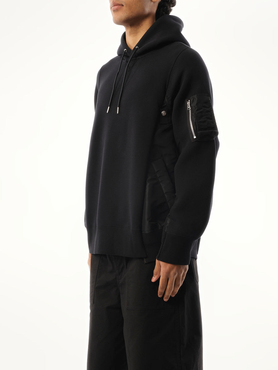 Sacai Sponge Sweat Nylon Twill Hoodie in Black