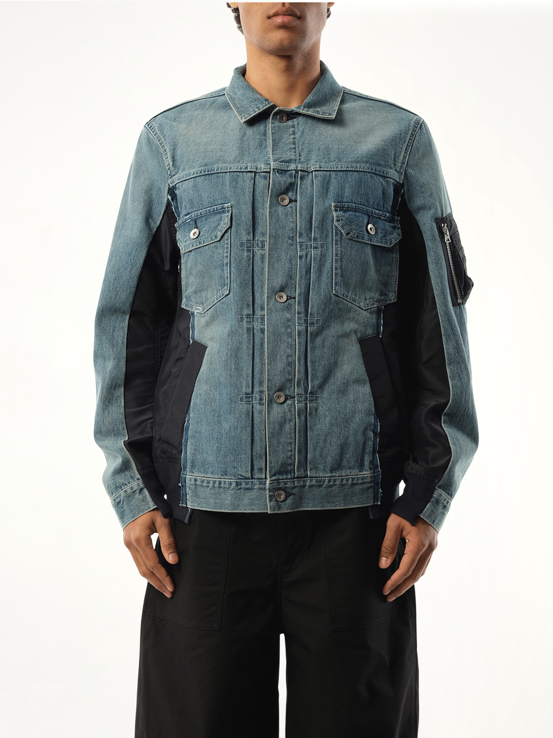 SACAI Denim Nylon Twill Jacket in Light Blue | MARAIS SACAI Denim Nylon Twill Jacket in Light Blue | MARAIS