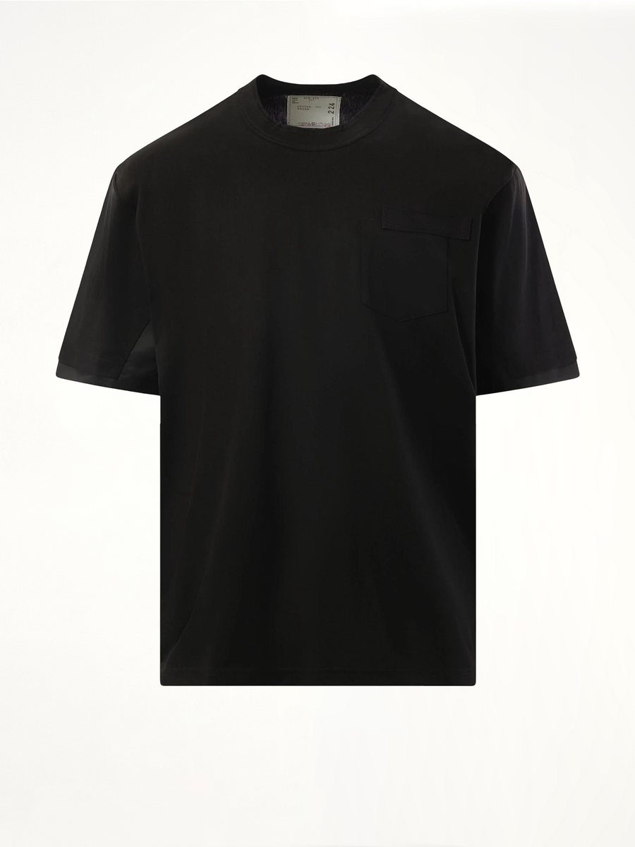 Nylon Twill Cotton Jersey T-Shirt in Black