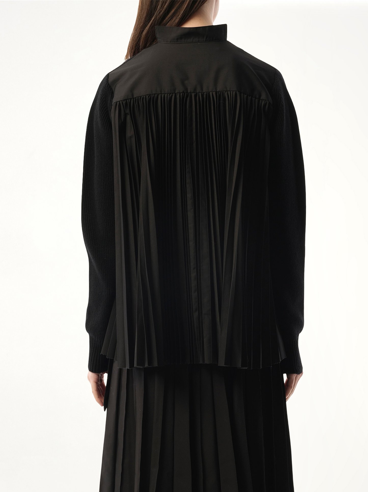 Wool Knit x Cotton Poplin Cardigan in Black