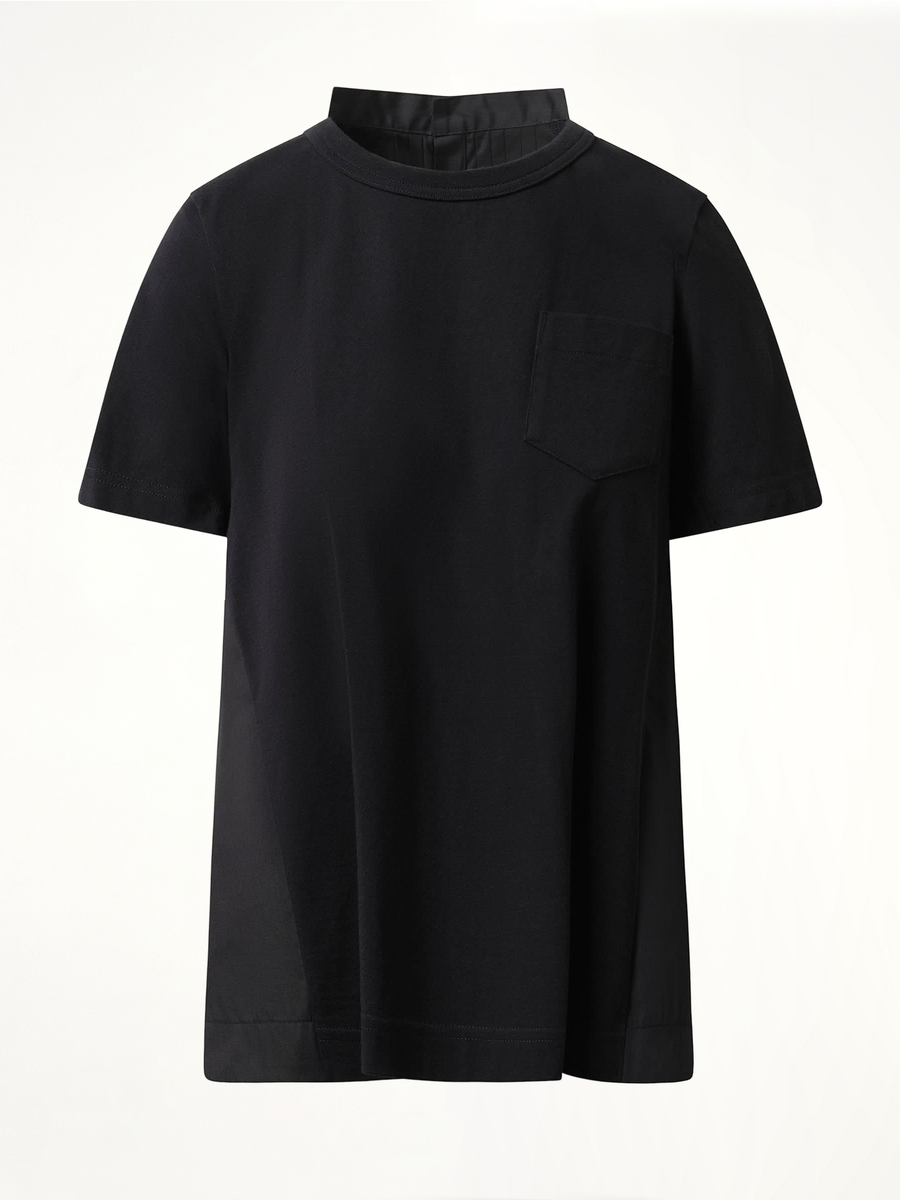 Cotton Poplin Cotton Jersey T-Shirt in Black