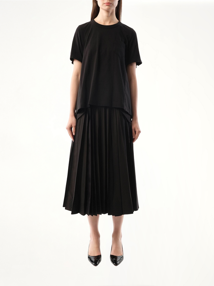 Cotton Poplin Cotton Jersey T-Shirt in Black