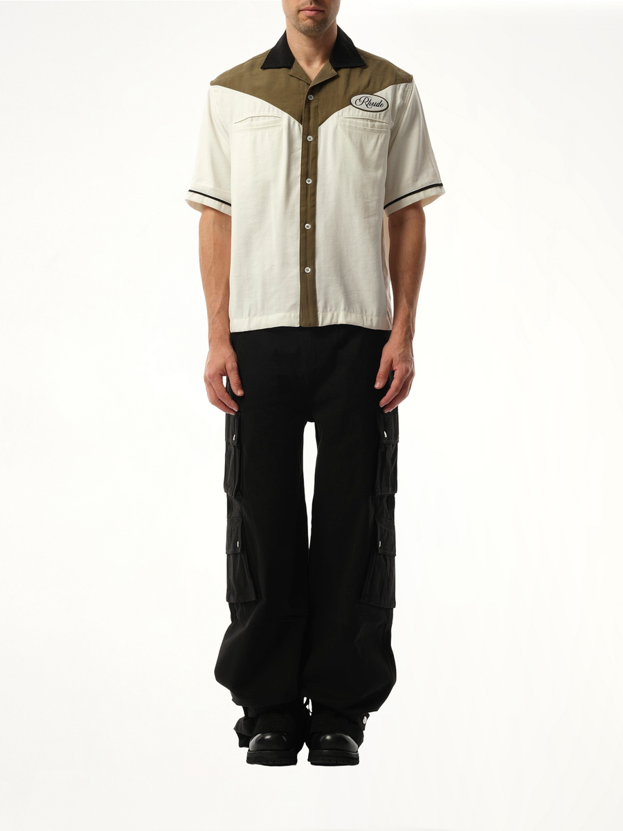 Town&Country Bowling Shirt in Military Green/Off White