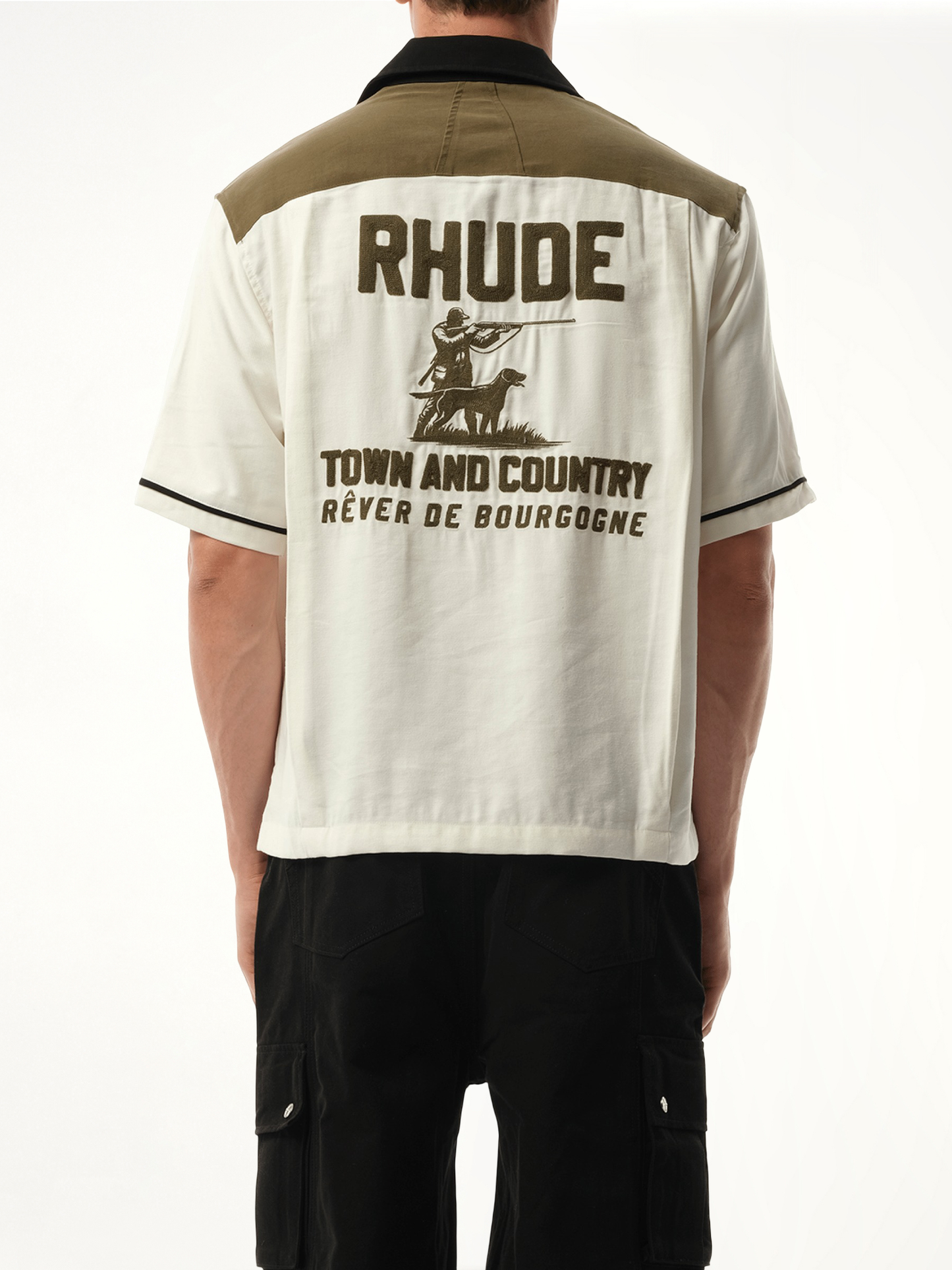 Town&Country Bowling Shirt in Military Green/Off White