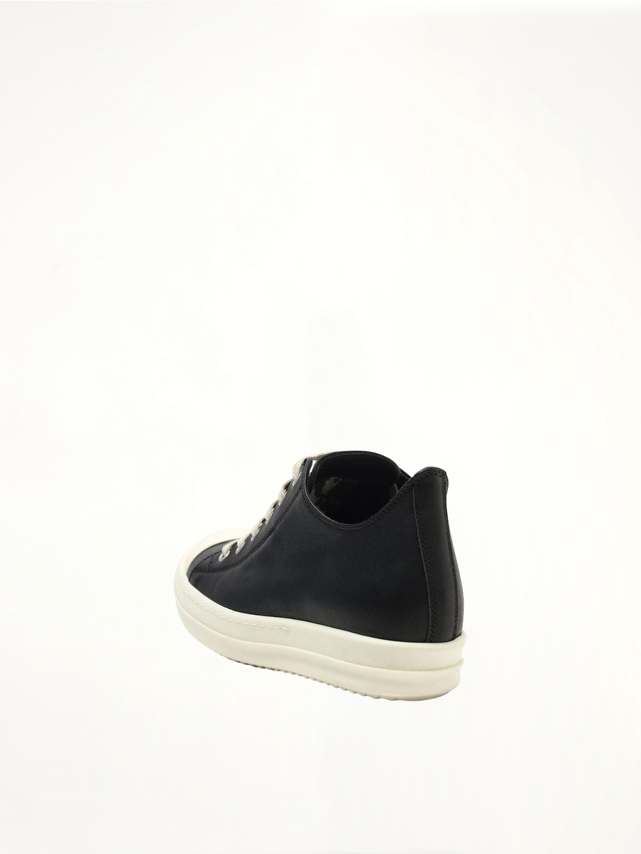 Washed Calf Low Sneaks in Black/Milk Back View | RICK OWENS