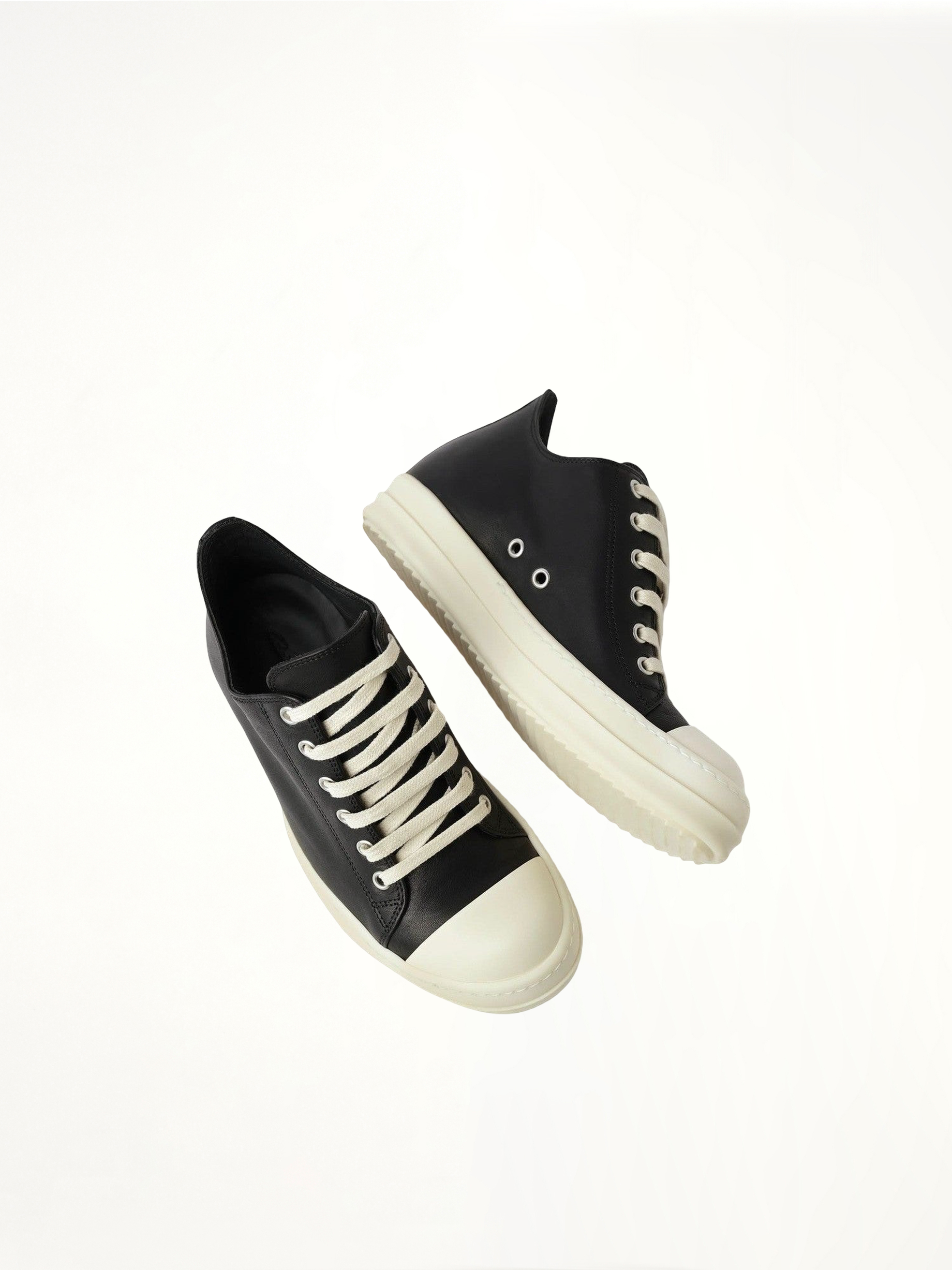 Washed Calf Low Sneaks in Black/Milk Top View | RICK OWENS