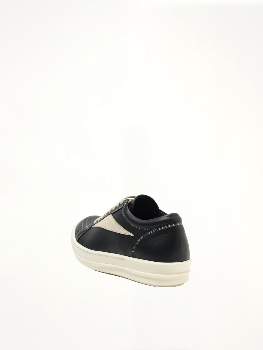 Full Grain Leather Vintage Sneaker in Black/Milk Back View | RICK OWENS
