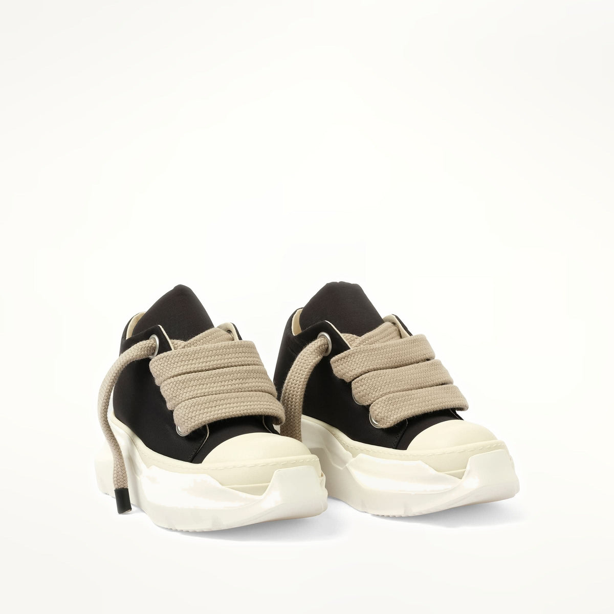 Jumbo Laced Abstract Low Sneaks in Black/Pearl Front View | RICK OWENS DRKSHDW