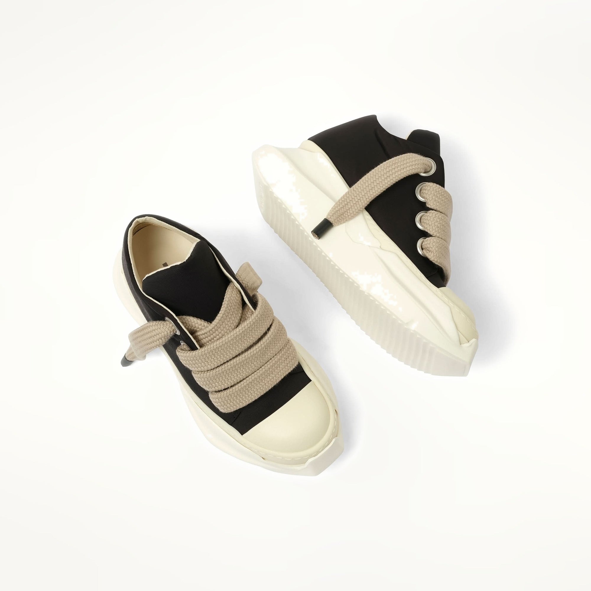 Jumbo Laced Abstract Low Sneaks in Black/Pearl Top View | RICK OWENS DRKSHDW