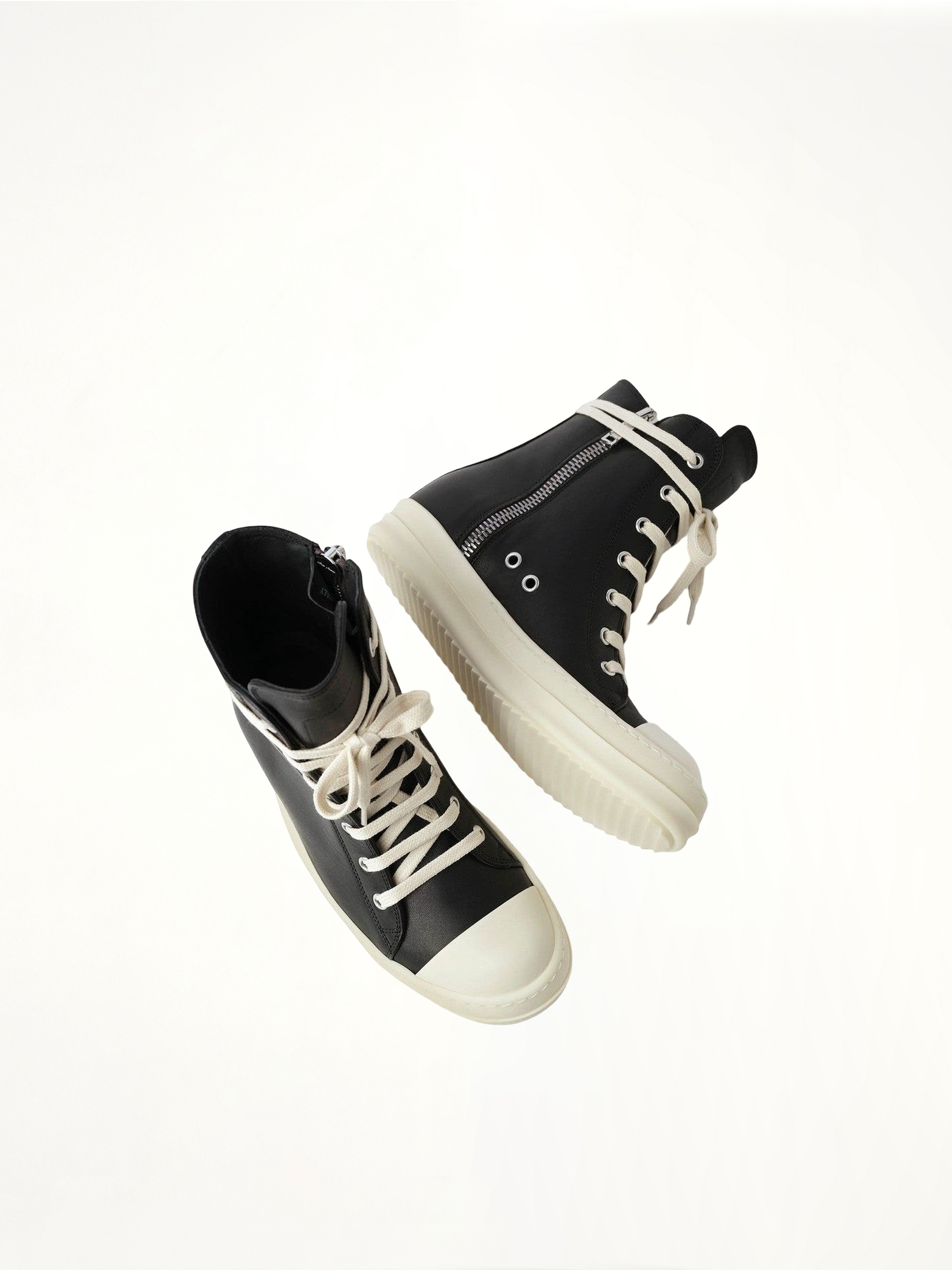 Washed Calf Sneaker in Black/Milk Top View | RICK OWENS